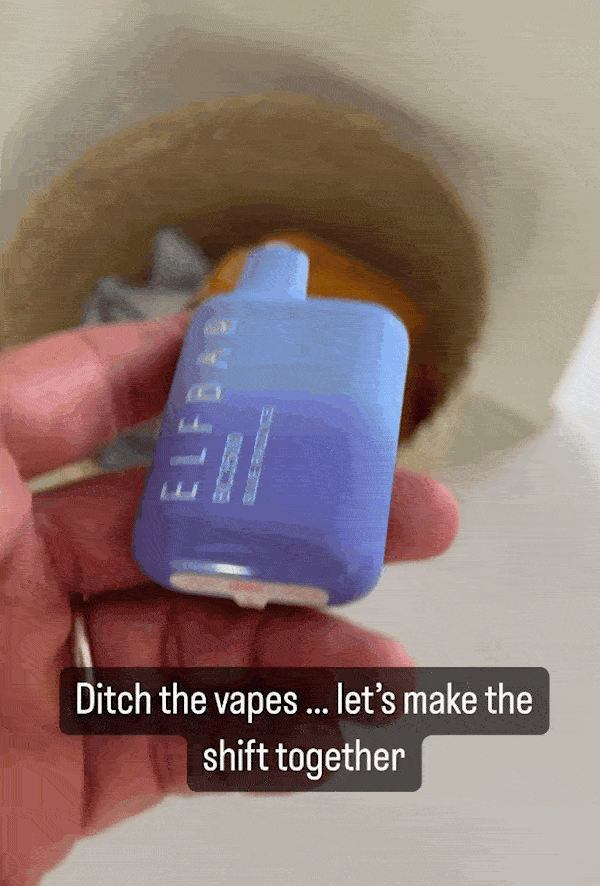 A customer drops a disposable vape into a bin, then uses the Shift instead